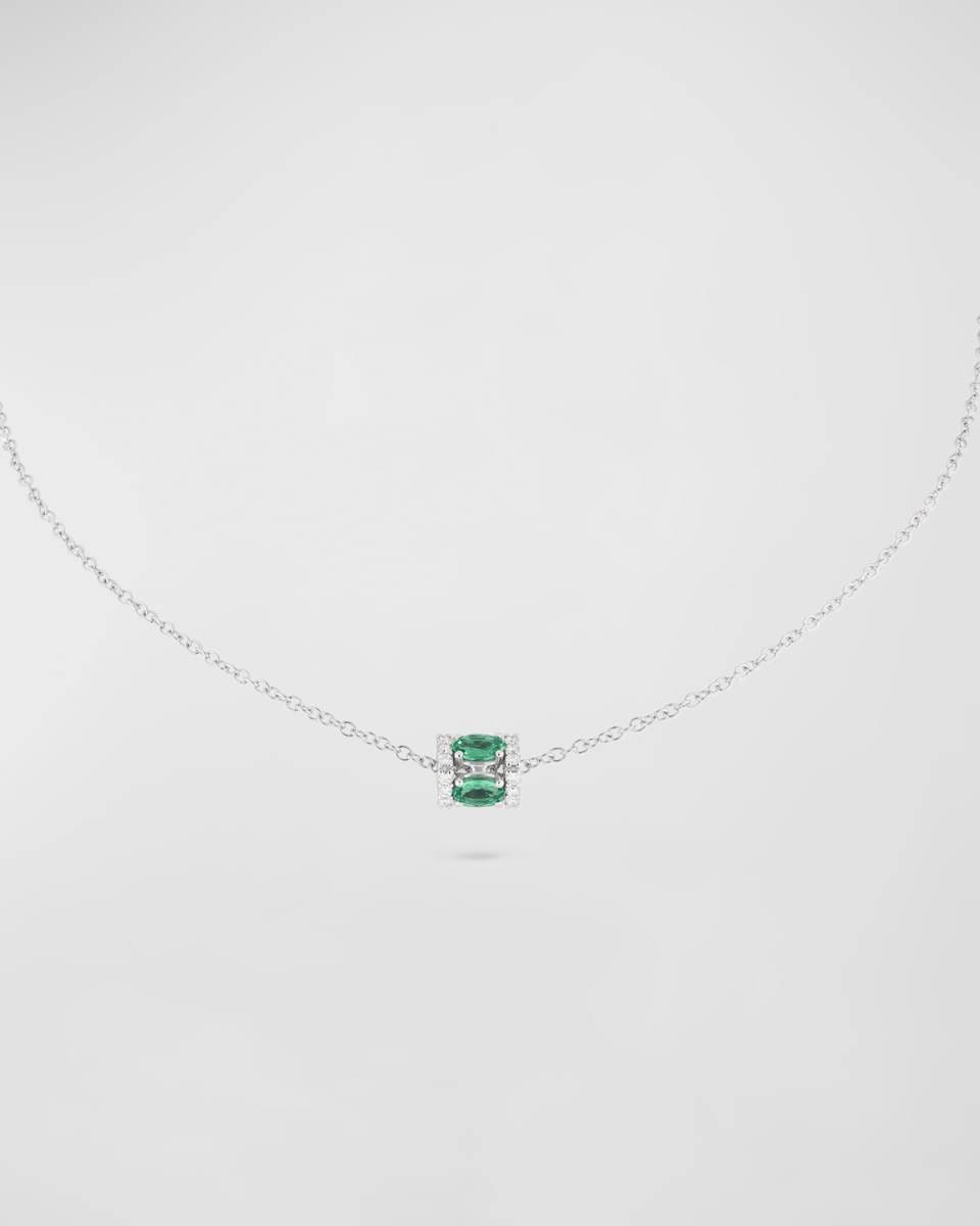 Procida 18K White Gold Emerald and Diamond Pendant Necklace